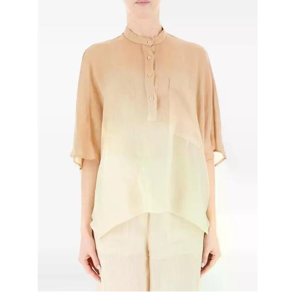 Nude Linen Oversized V Neck Polo Top in Brown Ombre 36 US 0 - Picture 2 of 4